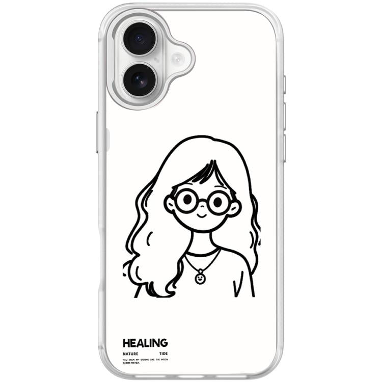 For iPhone 16 Plus Sketch Quiet Girl Pattern Magnetic Phone Case
