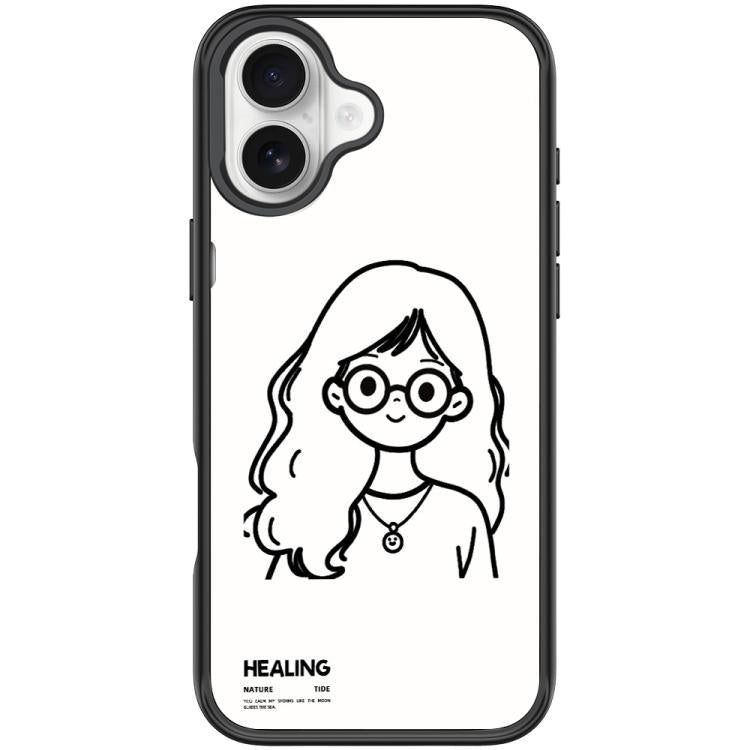 For iPhone 16 Sketch Quiet Girl Pattern Magnetic Phone Case
