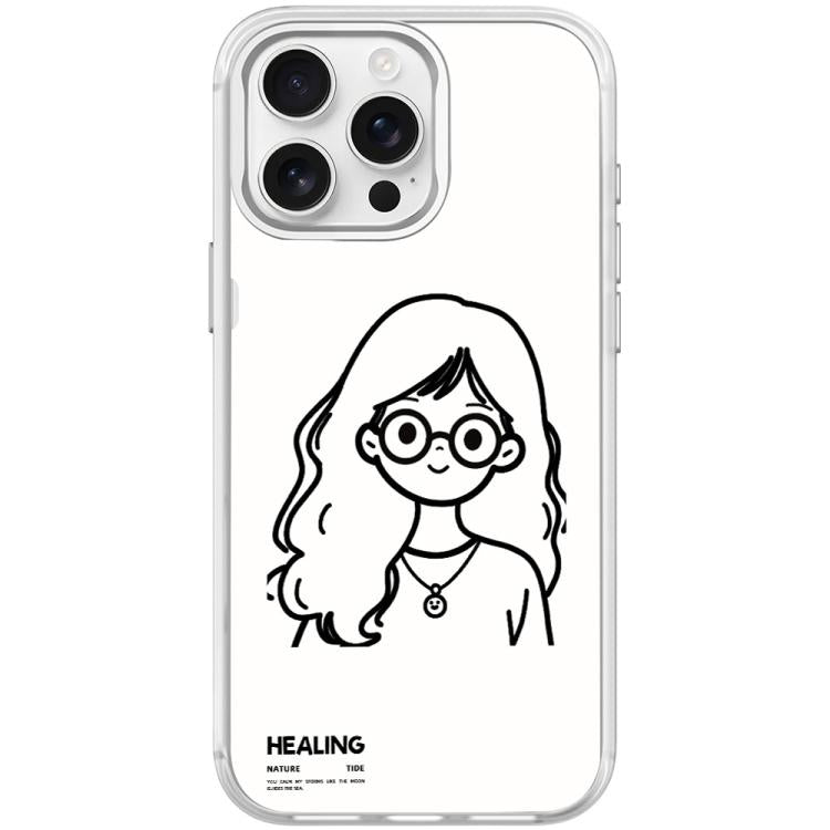 For iPhone 15 Pro Max Sketch Quiet Girl Pattern Magnetic Phone Case