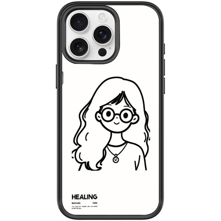 For iPhone 15 Pro Sketch Quiet Girl Pattern Magnetic Phone Case