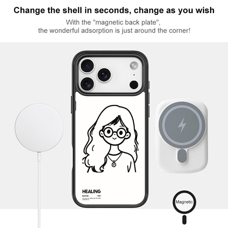 For iPhone Air Sketch Quiet Girl Pattern Magnetic Phone Case