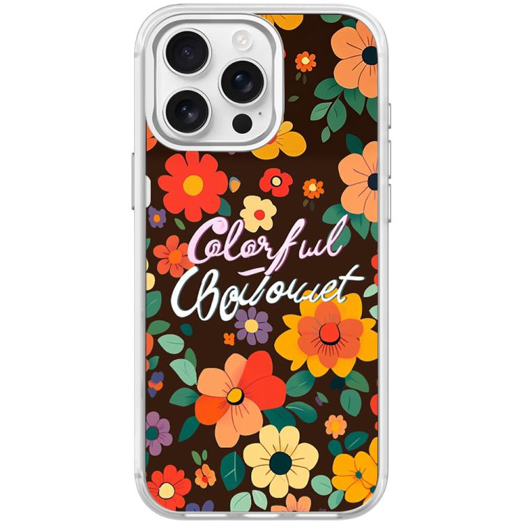 For iPhone 15 Pro Max Colorful Flowers Pattern Magnetic Phone Case