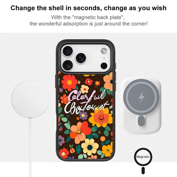For iPhone 17 Pro Colorful Flowers Pattern Magnetic Phone Case