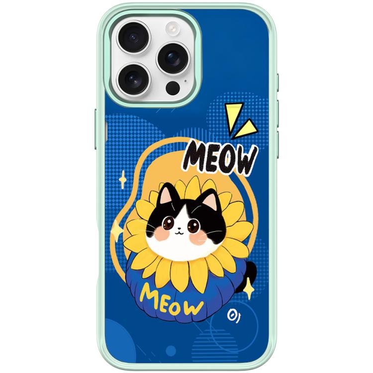 For iPhone 16 Pro Max Adorable Little Blue Cat Pattern Magnetic Phone Case