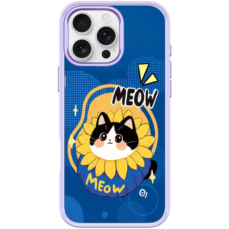 For iPhone 16 Pro Max Adorable Little Blue Cat Pattern Magnetic Phone Case