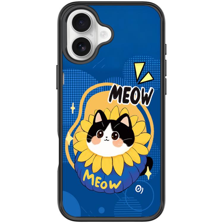 For iPhone 16 Plus Adorable Little Blue Cat Pattern Magnetic Phone Case