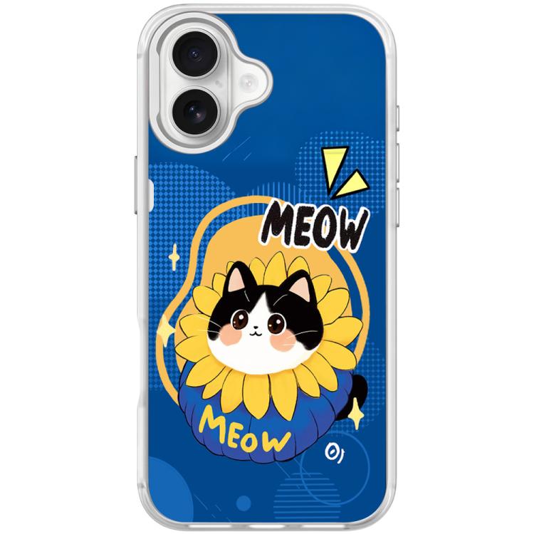For iPhone 16 Plus Adorable Little Blue Cat Pattern Magnetic Phone Case