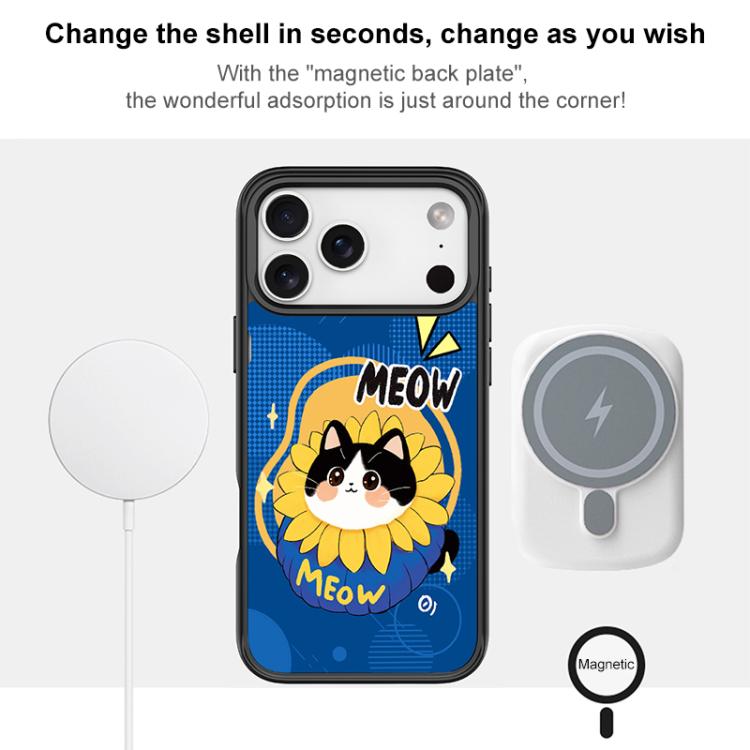 For iPhone 17 Adorable Little Blue Cat Pattern Magnetic Phone Case