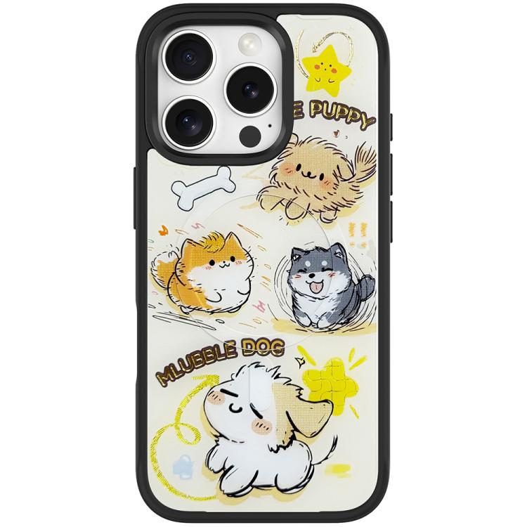 For iPhone 16 Pro Adorable Whirlwind Dog Pattern Magnetic Phone Case