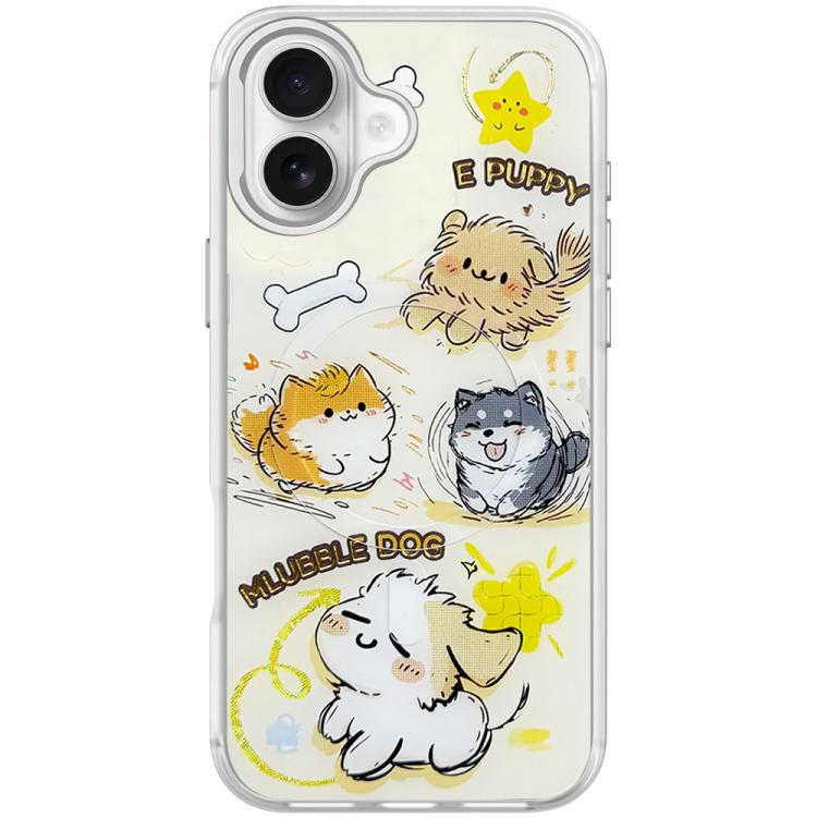 For iPhone 16 Plus Adorable Whirlwind Dog Pattern Magnetic Phone Case