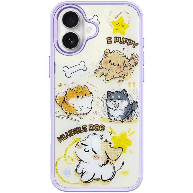 For iPhone 16 Plus Adorable Whirlwind Dog Pattern Magnetic Phone Case