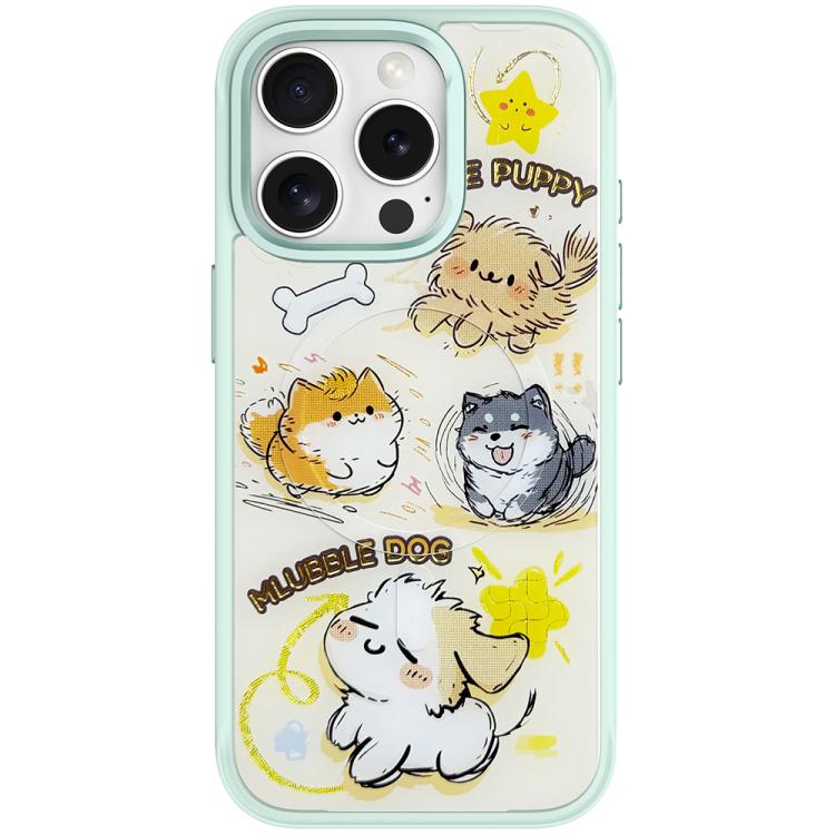 For iPhone 15 Pro Adorable Whirlwind Dog Pattern Magnetic Phone Case
