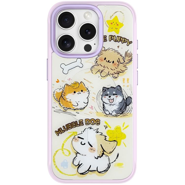 For iPhone 15 Pro Adorable Whirlwind Dog Pattern Magnetic Phone Case