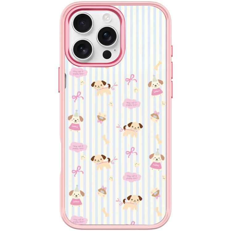 For iPhone 16 Pro Max Vertical Stripes Dog Pattern Magnetic Phone Case