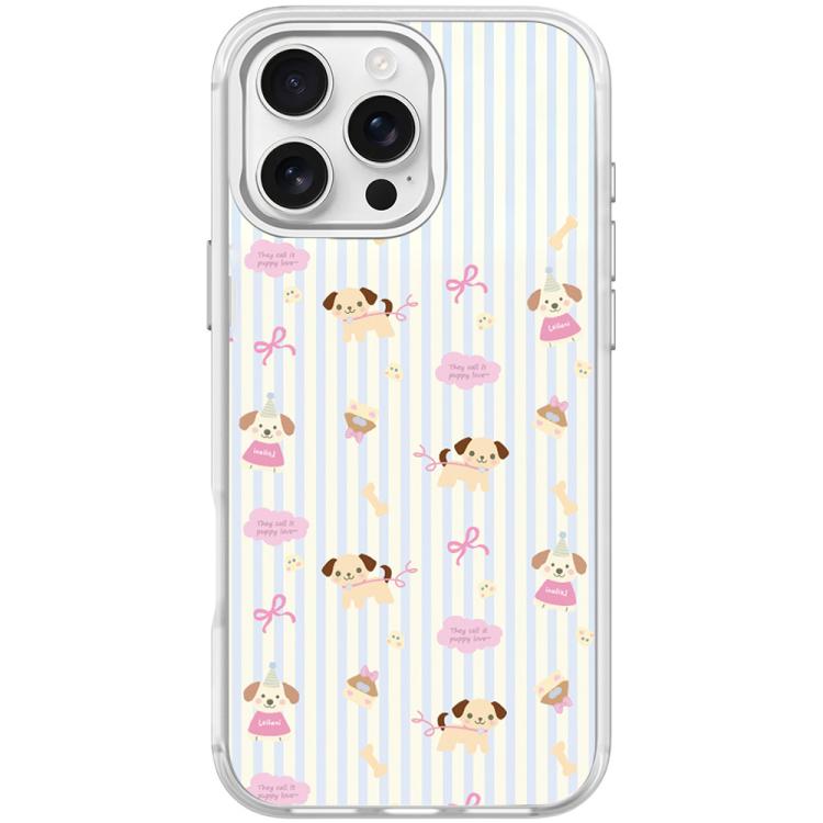 For iPhone 16 Pro Vertical Stripes Dog Pattern Magnetic Phone Case
