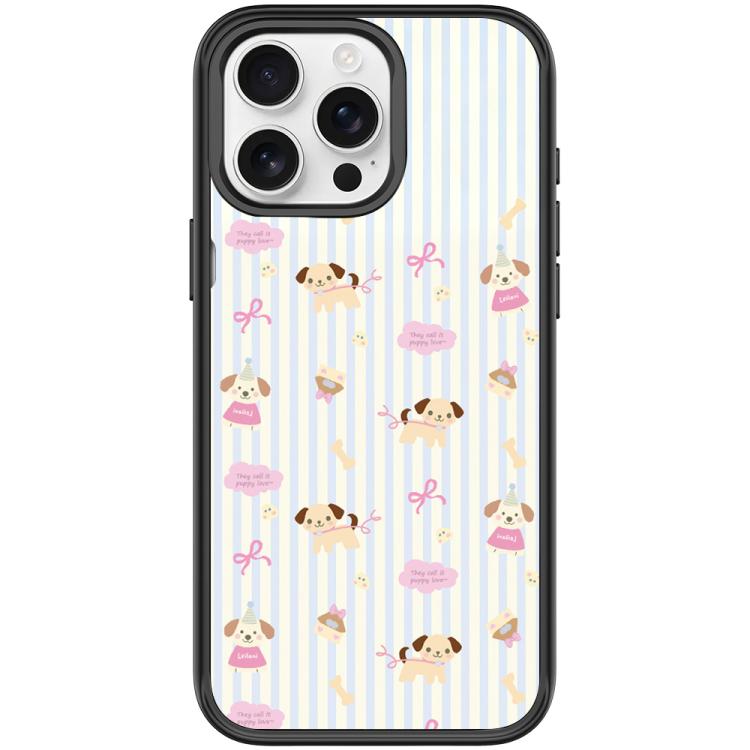 For iPhone 15 Pro Max Vertical Stripes Dog Pattern Magnetic Phone Case