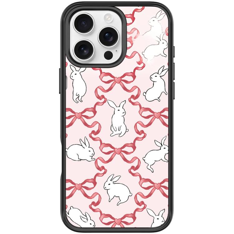 For iPhone 16 Pro Max Butterfly Knot White Rabbit Pattern Magnetic Phone Case