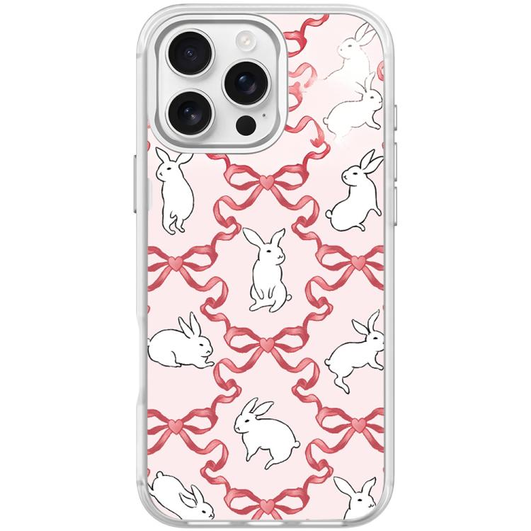 For iPhone 16 Pro Max Butterfly Knot White Rabbit Pattern Magnetic Phone Case