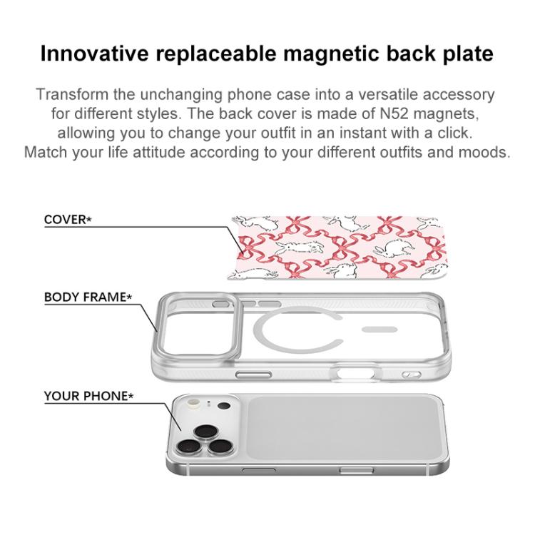 For iPhone 17 Pro Max Butterfly Knot White Rabbit Pattern Magnetic Phone Case