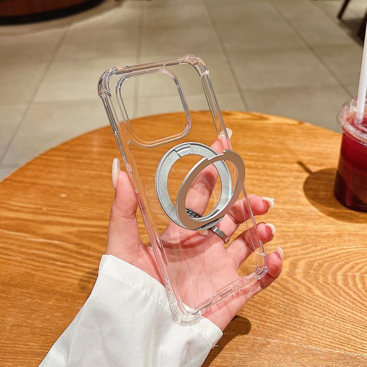 For Xiaomi 14 Four Corner Shockproof Space Magnetic Phone Case with 360 Degrees Rotating Holder - Transparent