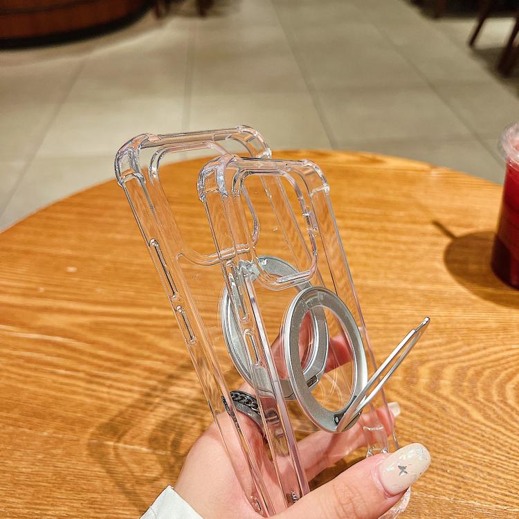 For Xiaomi 15 Four Corner Shockproof Space Magnetic Phone Case with 360 Degrees Rotating Holder - Transparent