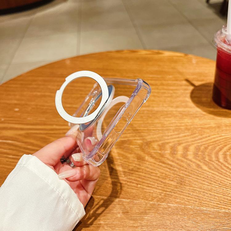 For Xiaomi 15 Four Corner Shockproof Space Magnetic Phone Case with 360 Degrees Rotating Holder - Transparent