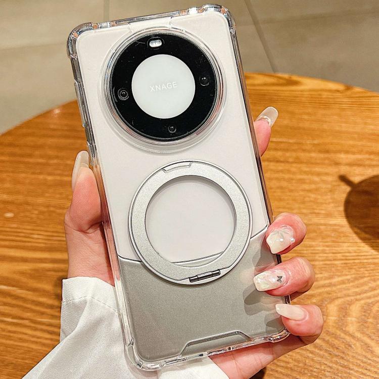 For Huawei Mate 60 Pro Four Corner Shockproof Space Magnetic Phone Case with 360 Degrees Rotating Holder - Transparent