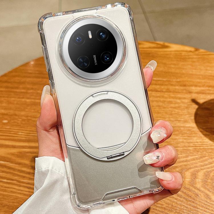 For Huawei Mate 70 Four Corner Shockproof Space Magnetic Phone Case with 360 Degrees Rotating Holder - Transparent