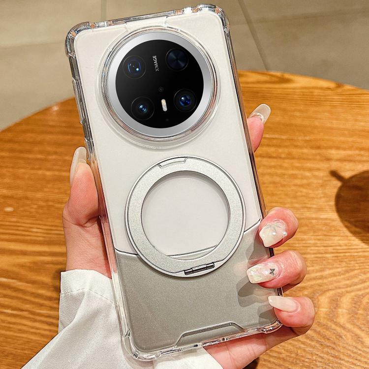 For Huawei Mate 70 Pro Four Corner Shockproof Space Magnetic Phone Case with 360 Degrees Rotating Holder - Transparent