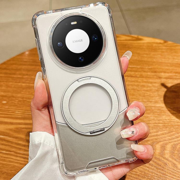 For Huawei Mate 80 Pro Four Corner Shockproof Space Magnetic Phone Case with 360 Degrees Rotating Holder - Transparent