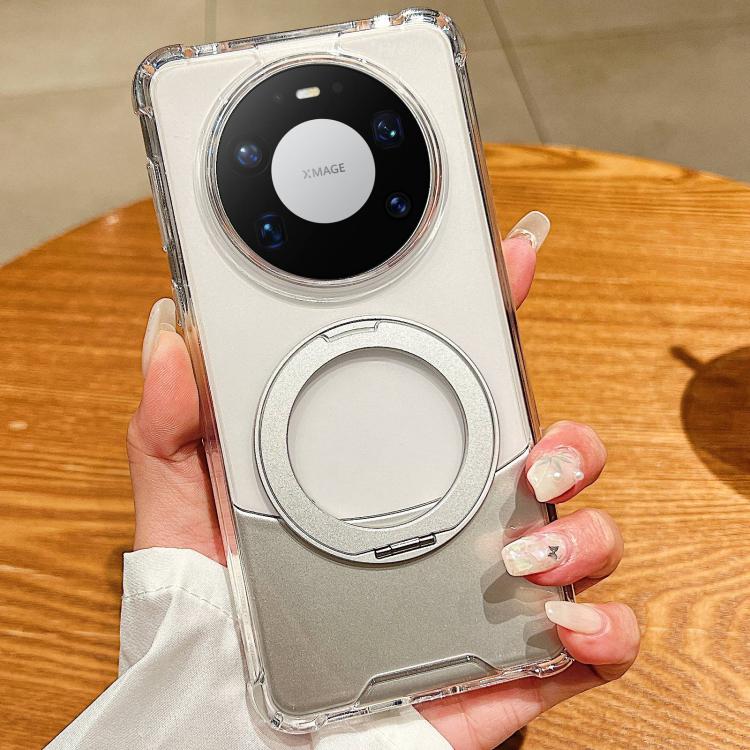 For Huawei Mate 80 Pro Max Four Corner Shockproof Space Magnetic Phone Case with 360 Degrees Rotating Holder - Transparent
