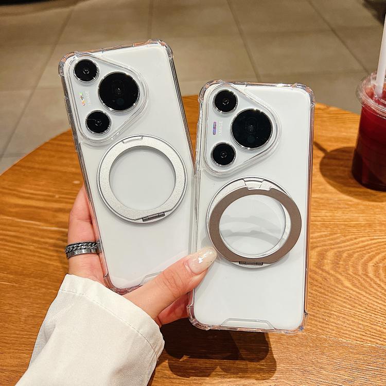 For Huawei Mate 80 Pro Max Four Corner Shockproof Space Magnetic Phone Case with 360 Degrees Rotating Holder - Transparent