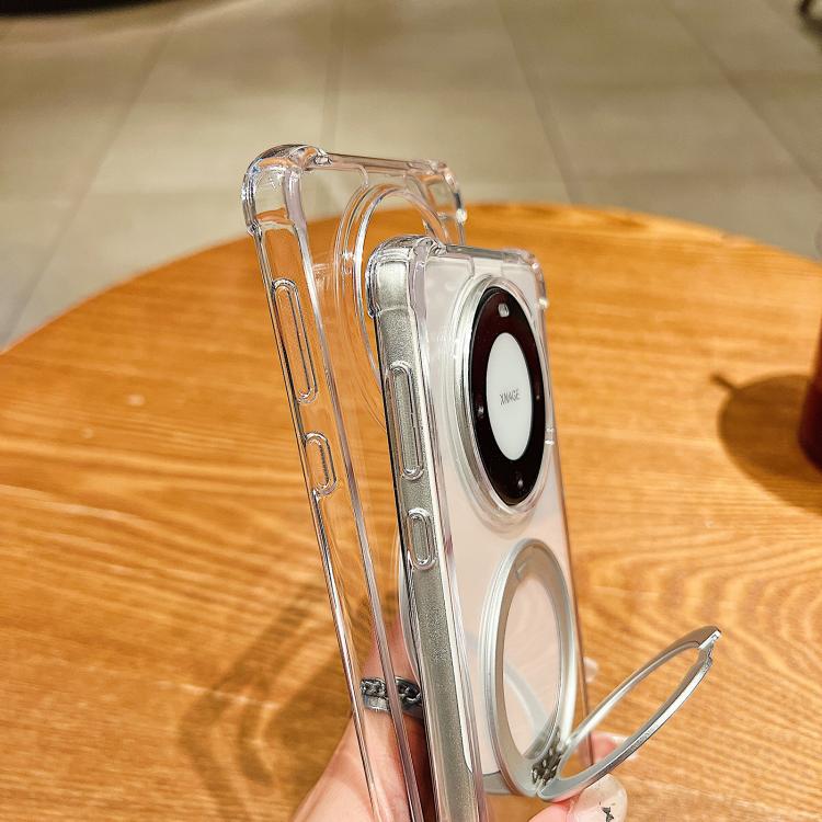 For Huawei Pura 70 Pro Four Corner Shockproof Space Magnetic Phone Case with 360 Degrees Rotating Holder - Transparent