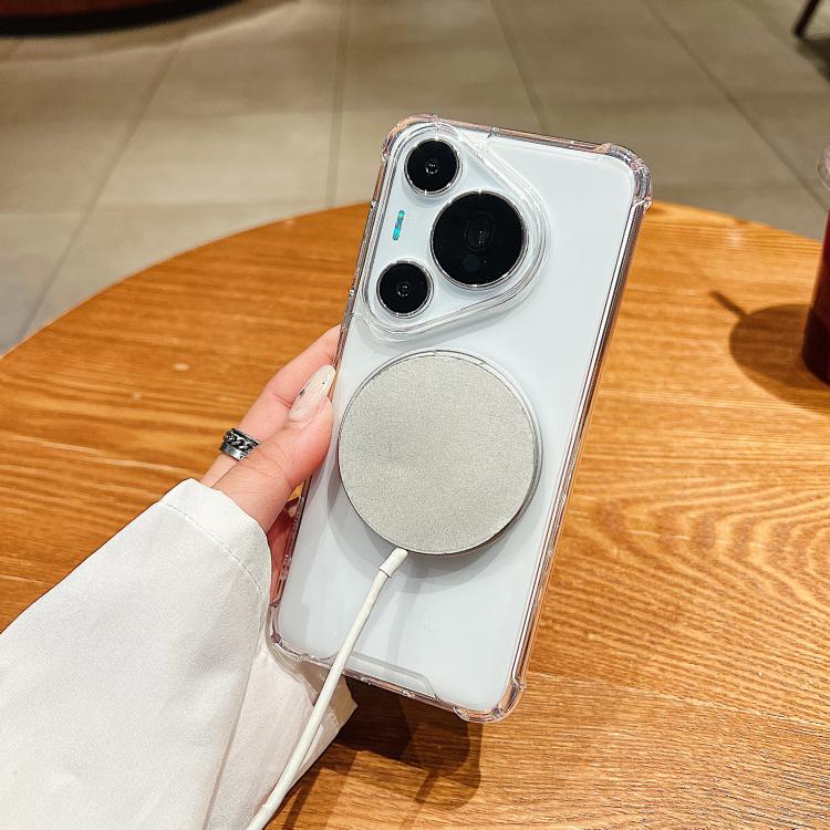 For Huawei Mate 60 Four Corner Shockproof Space Magnetic Phone Case with 360 Degrees Rotating Holder - Transparent