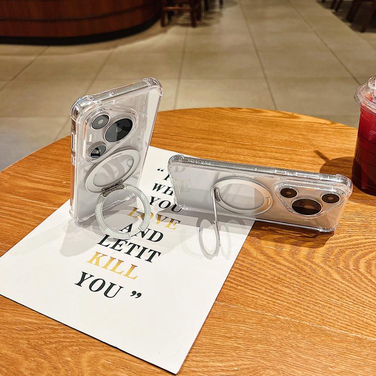 For Huawei Mate 80 Four Corner Shockproof Space Magnetic Phone Case with 360 Degrees Rotating Holder - Transparent