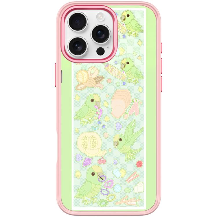 For iPhone 16 Pro Green Parrot Pattern Magnetic Phone Case