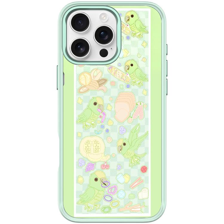 For iPhone 16 Pro Green Parrot Pattern Magnetic Phone Case