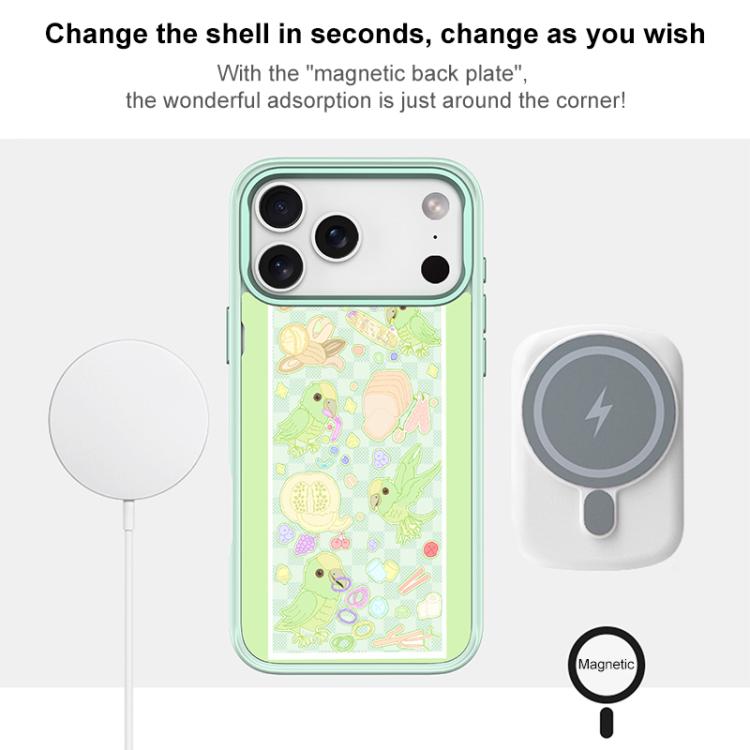 For iPhone 16 Pro Green Parrot Pattern Magnetic Phone Case