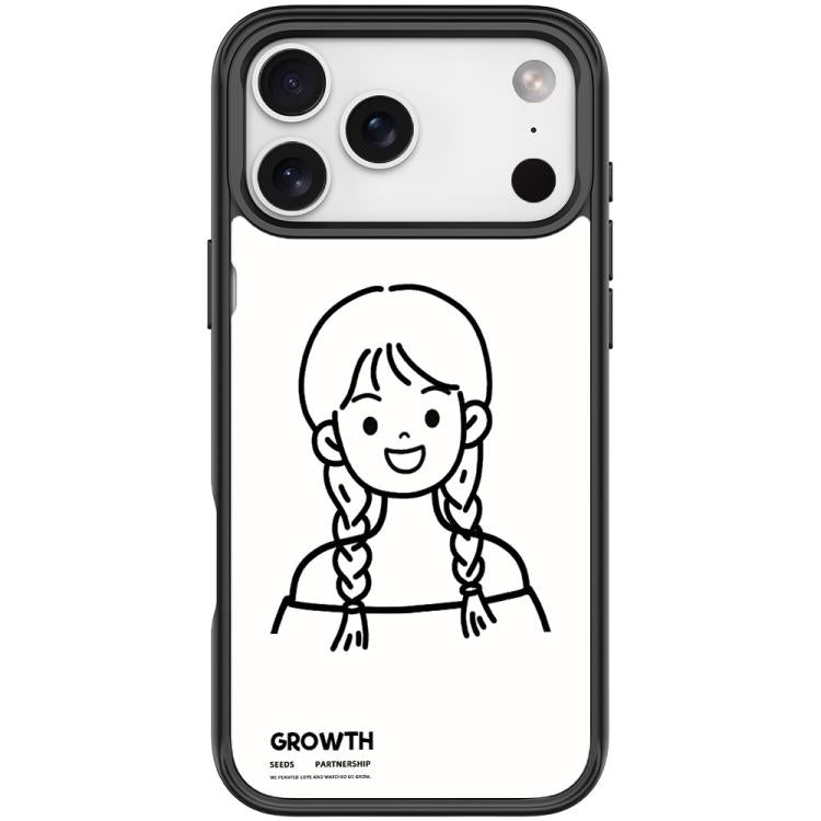 For iPhone 17 Pro Sketch Style Double Braided Hair Girl Pattern Magnetic Phone Case