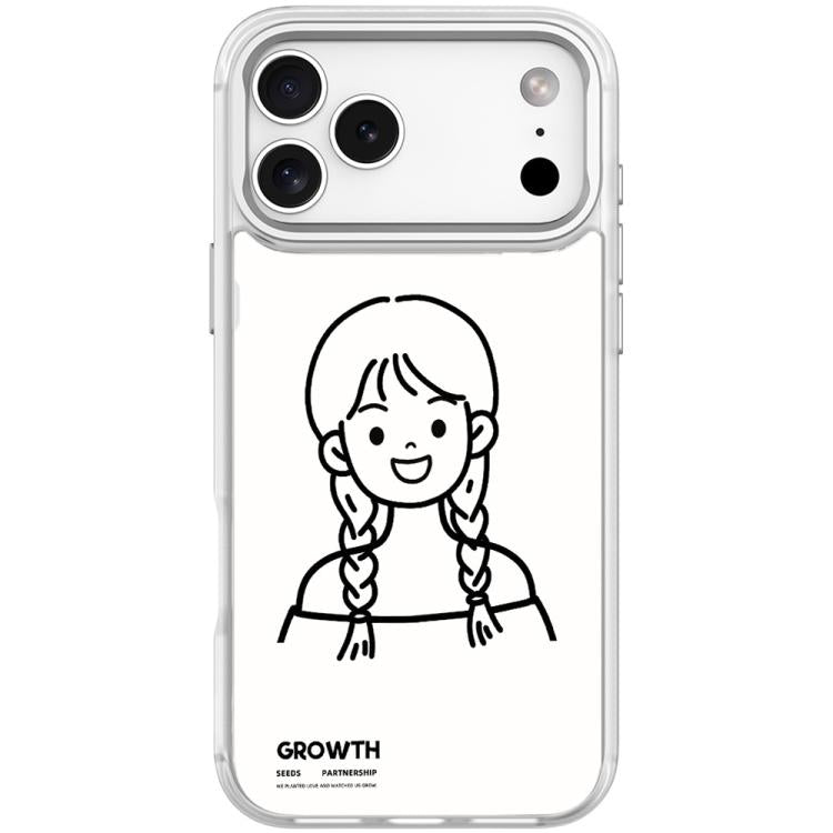 For iPhone 17 Pro Sketch Style Double Braided Hair Girl Pattern Magnetic Phone Case