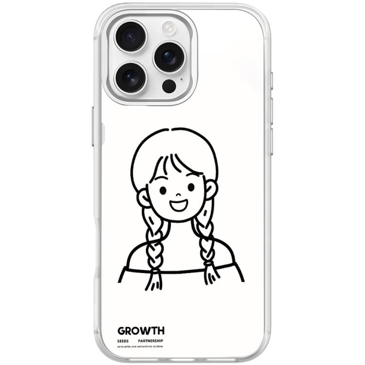 For iPhone 16 Pro Sketch Style Double Braided Hair Girl Pattern Magnetic Phone Case