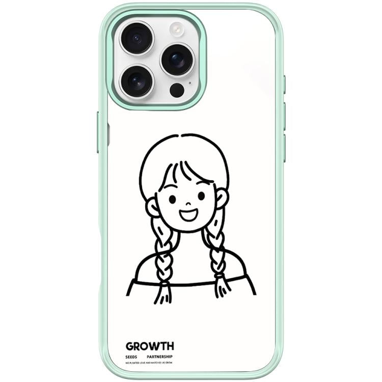 For iPhone 16 Pro Sketch Style Double Braided Hair Girl Pattern Magnetic Phone Case
