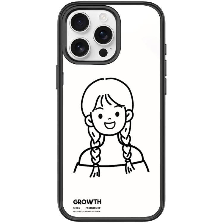 For iPhone 15 Pro Max Sketch Style Double Braided Hair Girl Pattern Magnetic Phone Case