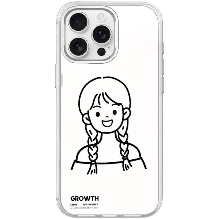 For iPhone 15 Pro Max Sketch Style Double Braided Hair Girl Pattern Magnetic Phone Case