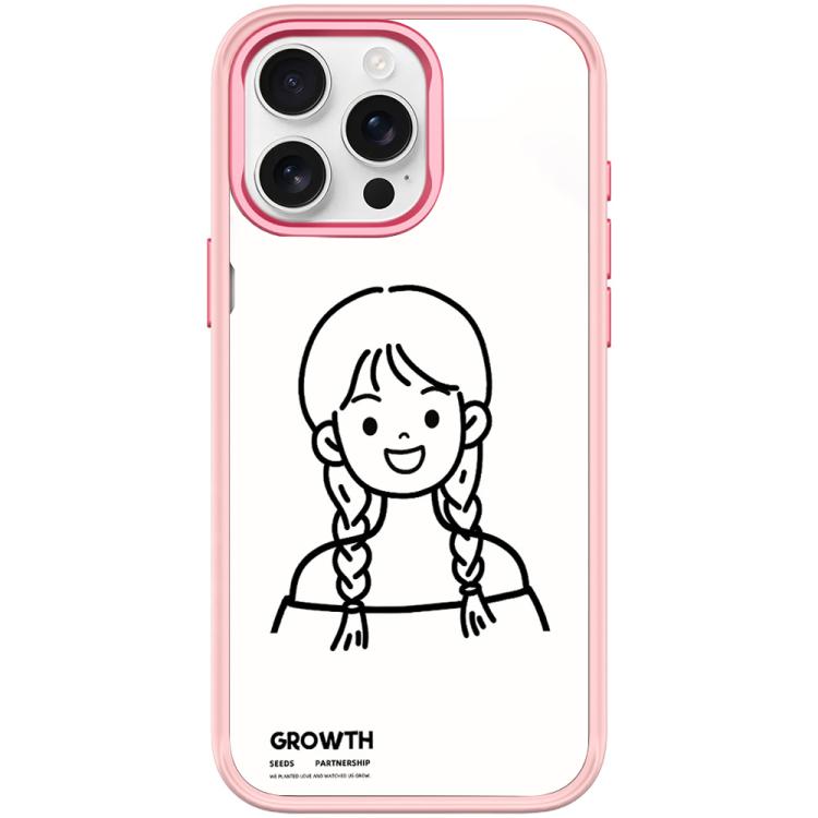 For iPhone 15 Pro Max Sketch Style Double Braided Hair Girl Pattern Magnetic Phone Case
