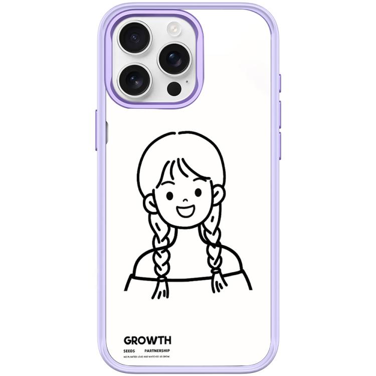 For iPhone 15 Pro Max Sketch Style Double Braided Hair Girl Pattern Magnetic Phone Case