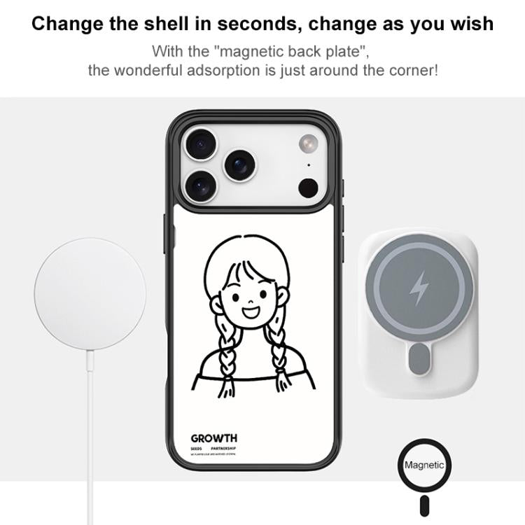 For iPhone Air Sketch Style Double Braided Hair Girl Pattern Magnetic Phone Case