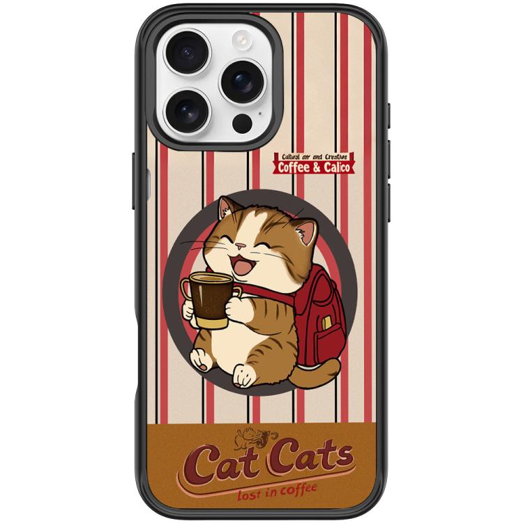 For iPhone 16 Pro Max Adorable Coffee Cat Pattern Magnetic Phone Case