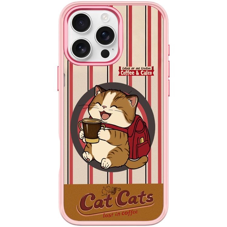 For iPhone 16 Pro Max Adorable Coffee Cat Pattern Magnetic Phone Case