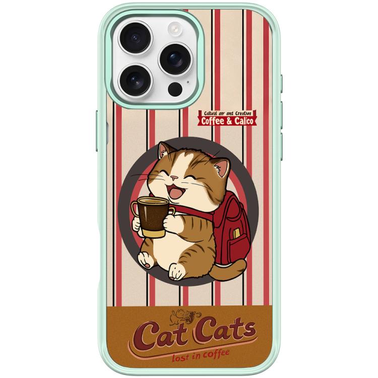 For iPhone 16 Pro Max Adorable Coffee Cat Pattern Magnetic Phone Case